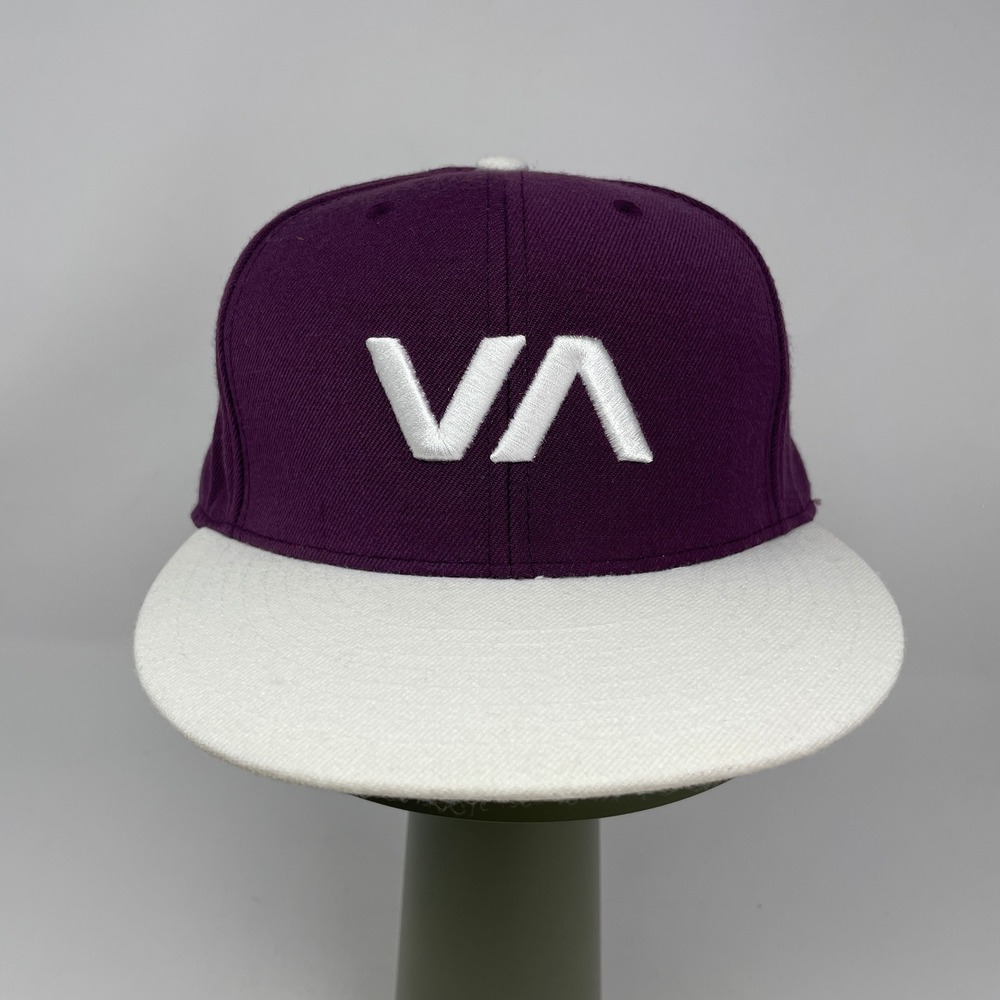 RVCA Fitted Hat Purple‎ White Flat Brim Wool Blend Sz 7 1/2 Cap Retro Surf Skate